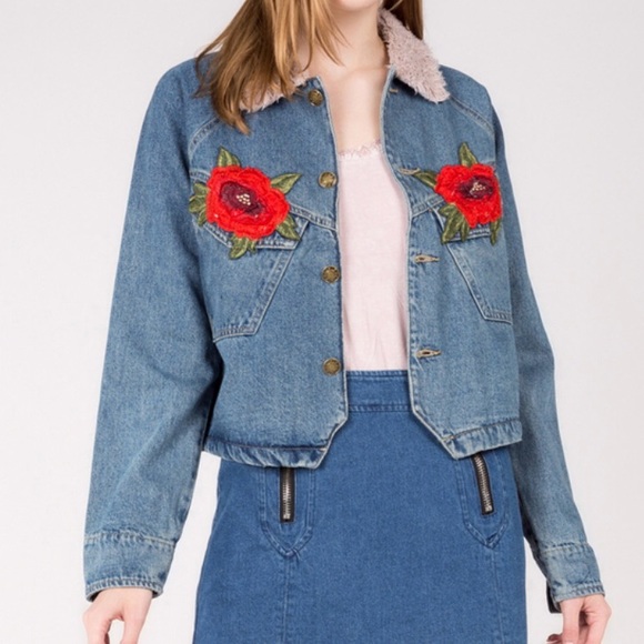 - SALE - Rose embroidered denim jacket - Picture 2 of 8